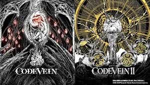 Side-by-side cover artwork for CODEVEIN and CODEVEIN II soundtracks showing stylized black, white, and gold illustrations with the CODEVEIN titles.