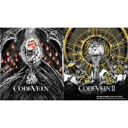 Two cover artworks side-by-side featuring CODE VEIN and CODE VEIN II logos and stylized illustrations for the soundtrack.