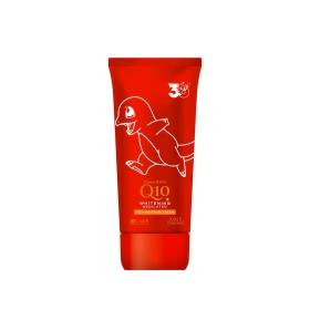 Red tube of CoenRich Q10 whitening deep moisture hand cream with a white cartoon character printed on the front.