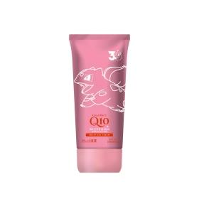 Front view of a pink CoenRich Q10 whitening moist gel hand cream tube with a white line-art character illustration.
