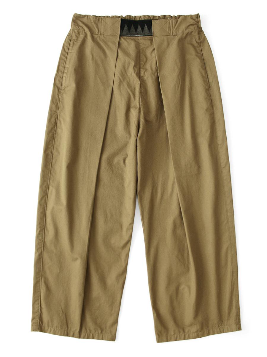 Flat-lay front view of men's cotton pants in khaki showing the waistband and full length.