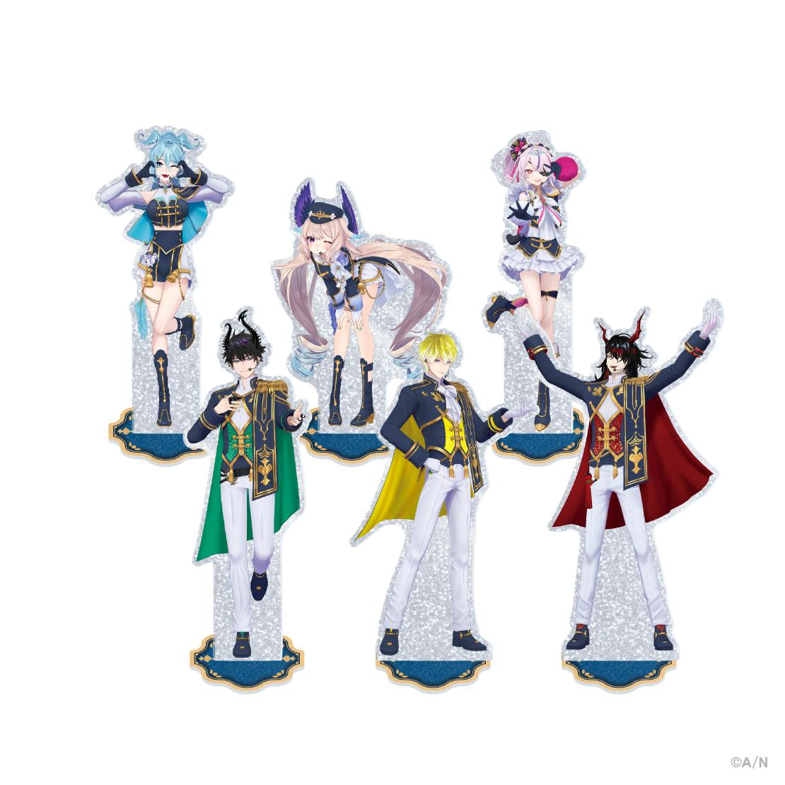 Six glittery acrylic character standees from the decorative acrylic stand set shown on a white background.