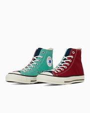 Pair of high-top canvas sneakers (CANVAS ALL STAR J HI) in teal and burgundy shown side by side on a white background.