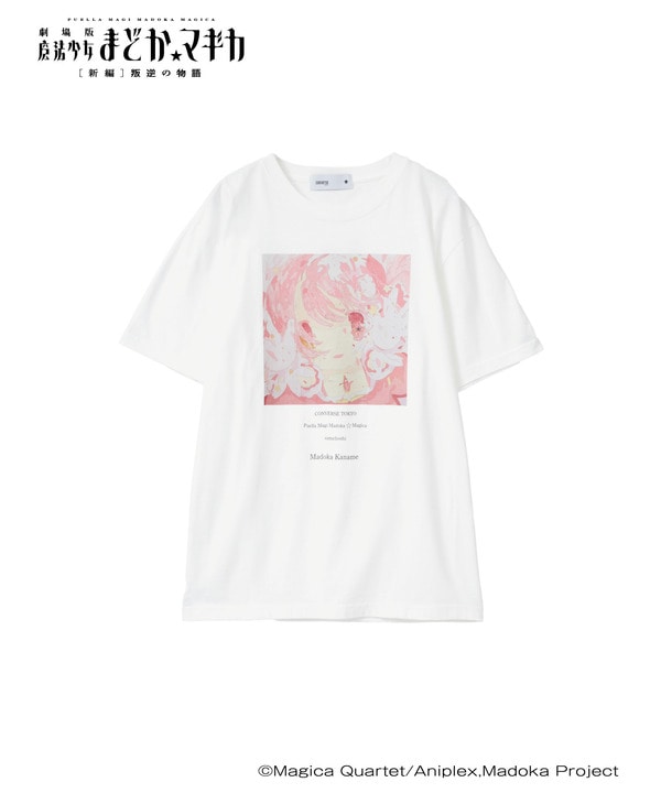 Front view of a white CONVERSE TOKYO cotton T‑shirt with a pink square anime-style graphic printed on the chest.