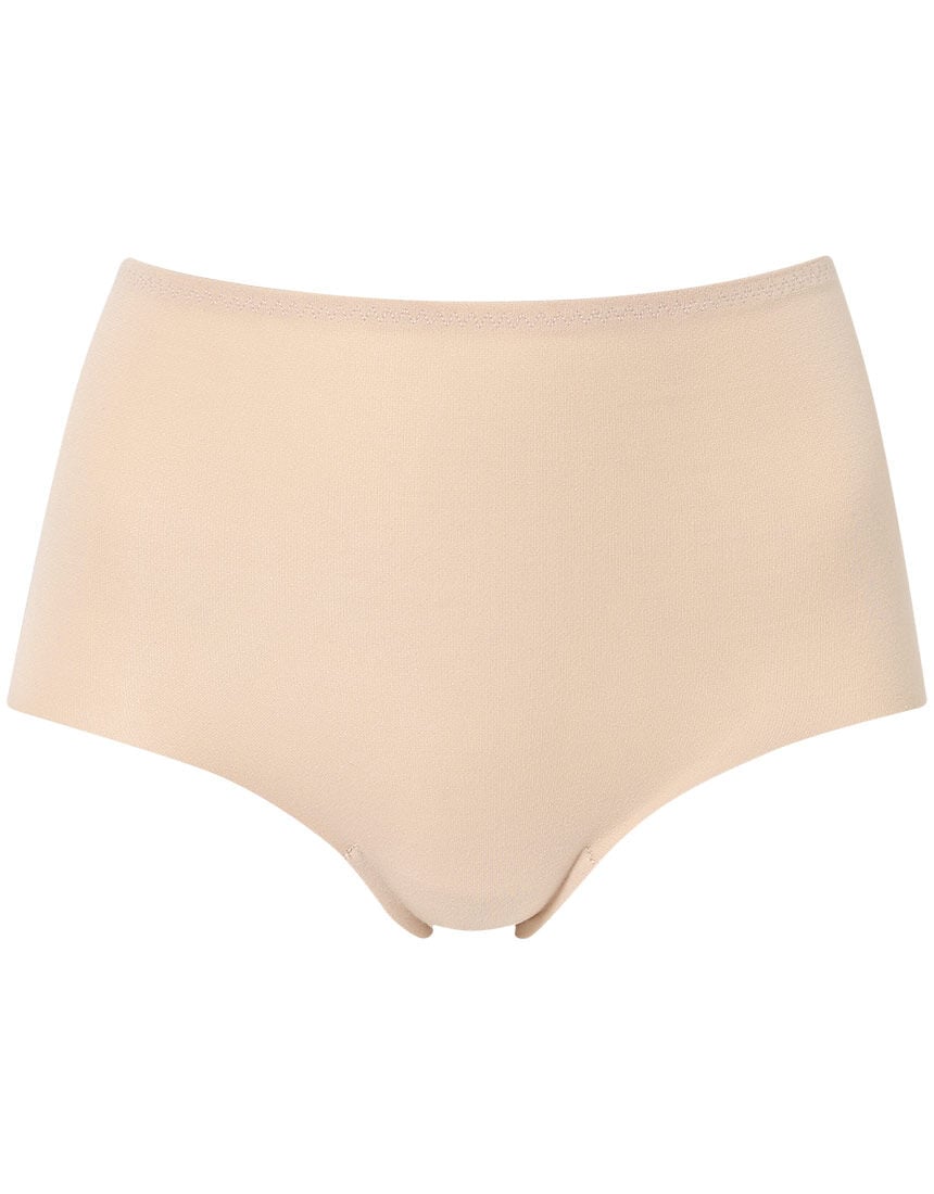Beige high-waist women's underwear (cotton-blend deep-waist) laid flat on a white background.