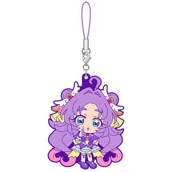Rubber strap keychain showing the Cure Answer character with purple hair and a purple cord attachment.