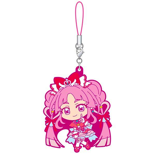 Chibi rubber strap keychain depicting Cure Mystic with pink hair and a pink hanging strap.