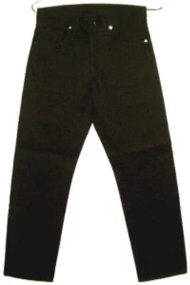 Black denim men's straight jeans laid flat on a white background showing the back view.