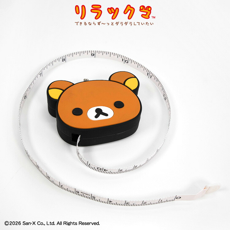 A compact bear-character measuring tape with its white tape extended in a circle on a white background.