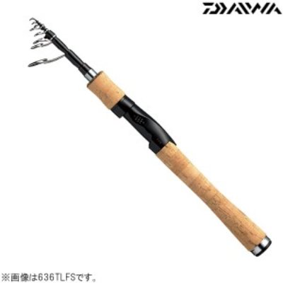 Partial view of the Daiwa B.B.B 6106TMLFS telescopic fishing rod showing cork handle, reel seat, and rod guides.