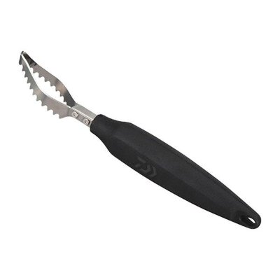 Black-handled stainless-steel fish bloodline remover (fish cleaning tool) shown on a white background.