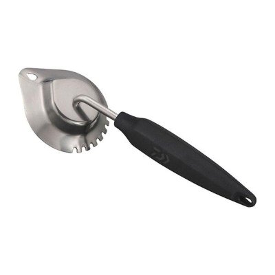 Black-handled stainless steel fish scale remover (爽快鱗取り M) shown on a white background.