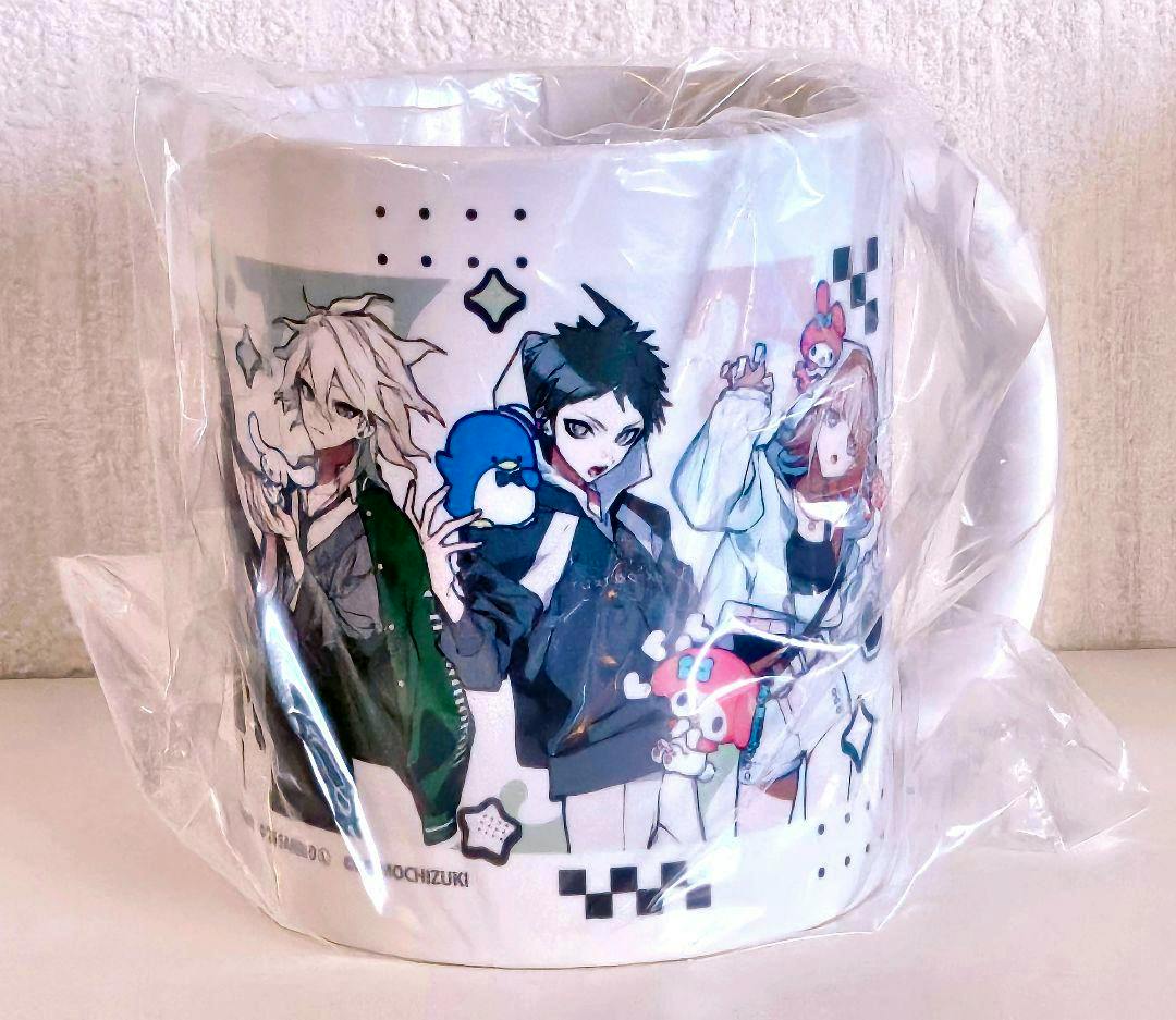 Ceramic mug wrapped in plastic showing printed Danganronpa character artwork.