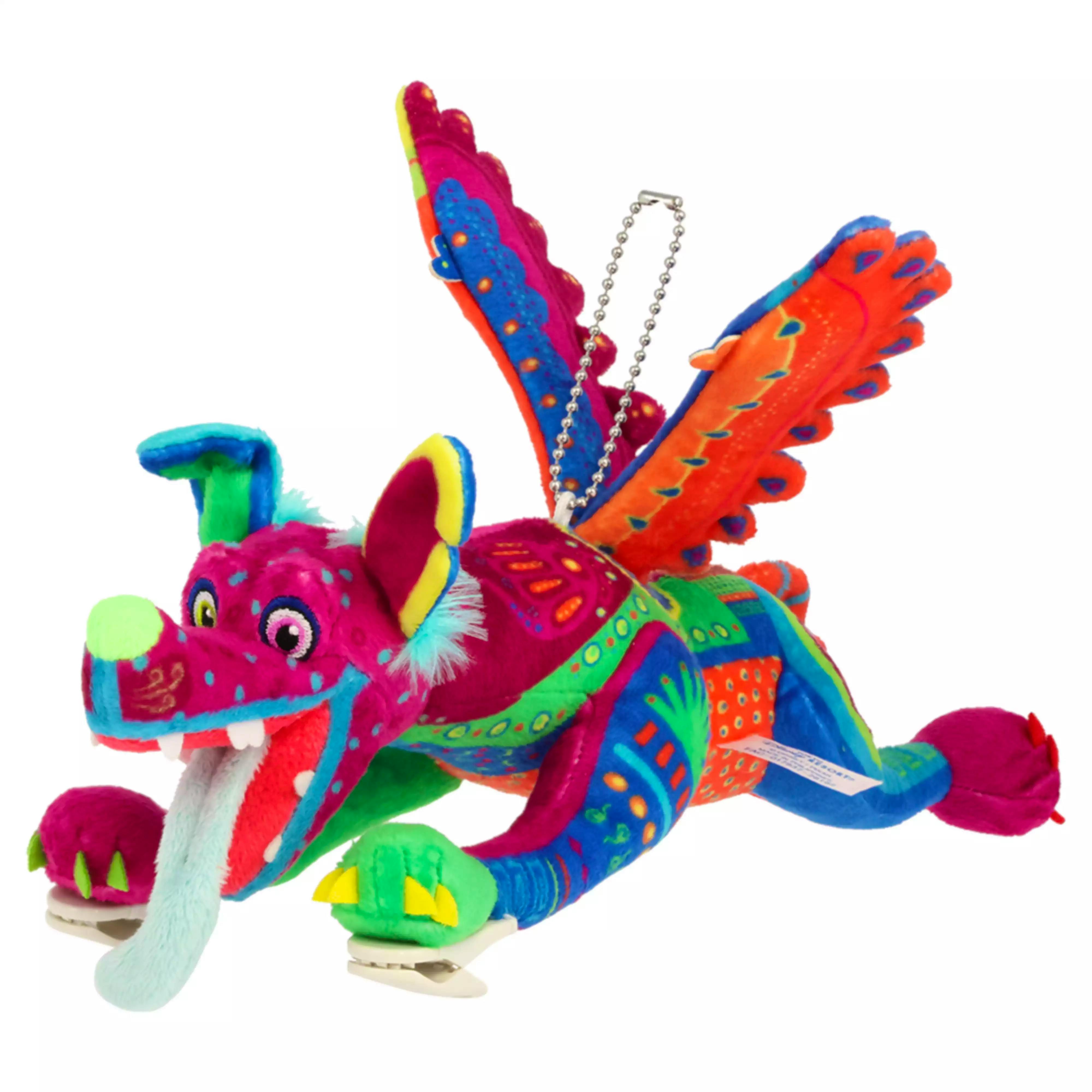 A colorful Dante shoulder plush toy shown on a white background, displaying its head, wings, and attachment clip.