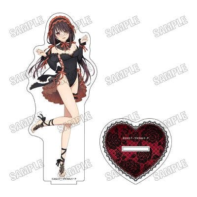 Big acrylic decorative stand showing the character in the gothic outfit alongside its heart-shaped base.