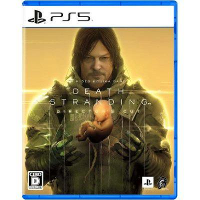 Front cover of the PS5 game Death Stranding Director's Cut showing a man holding a baby.