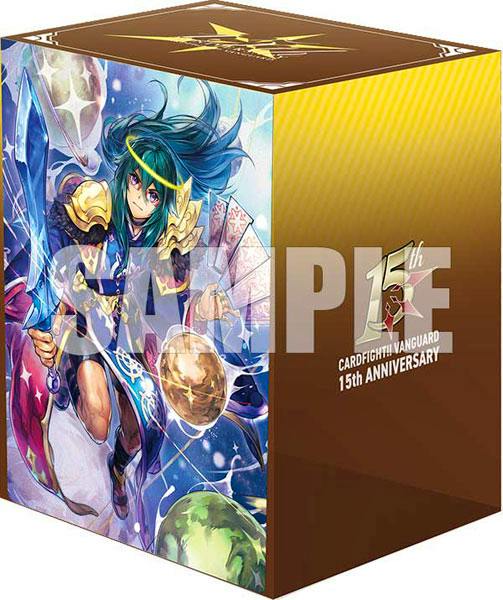 Illustrated deck holder box showing character artwork and "15th ANNIVERSARY" text on the packaging.