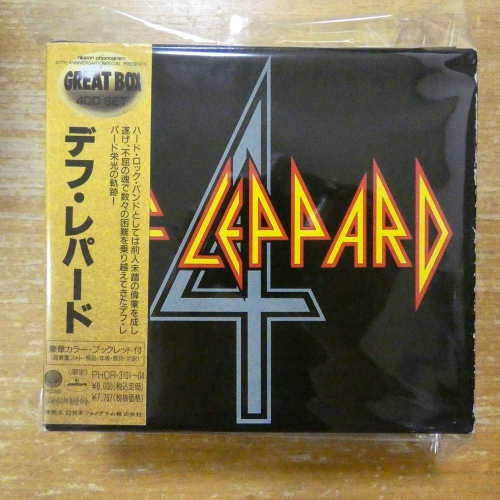 Front of the Def Leppard 4CD box set showing the band's logo on a black background with a Japanese obi strip.