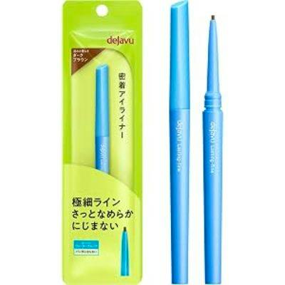 Packaged Dejavu Lasting Fine Adhesion ultra-fine pencil eyeliner with two blue pencil casings, one uncapped to show the fine tip.