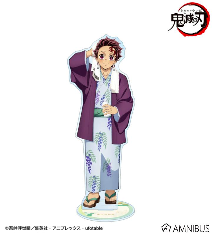 Full-body acrylic stand of Tanjiro Kamado wearing a yukata shown standing on its round base.