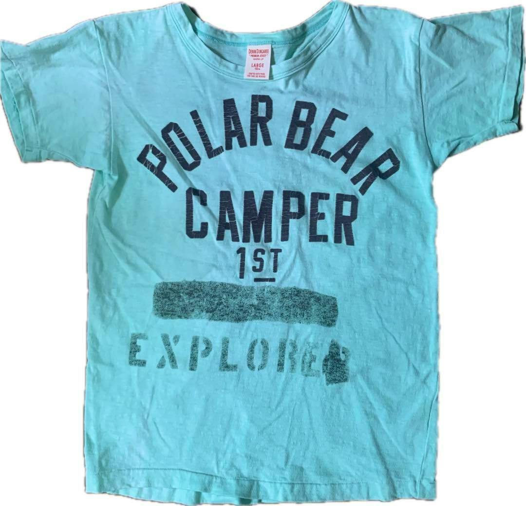 Mint green DENIM DUNGAREE cotton T-shirt laid flat showing the 'POLAR BEAR CAMPER' front print.