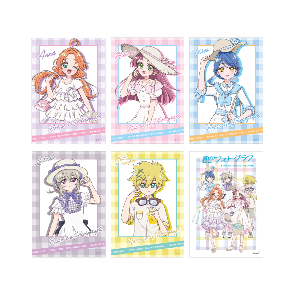A 2x3 layout showing six printed photocards featuring Detective Precure characters.