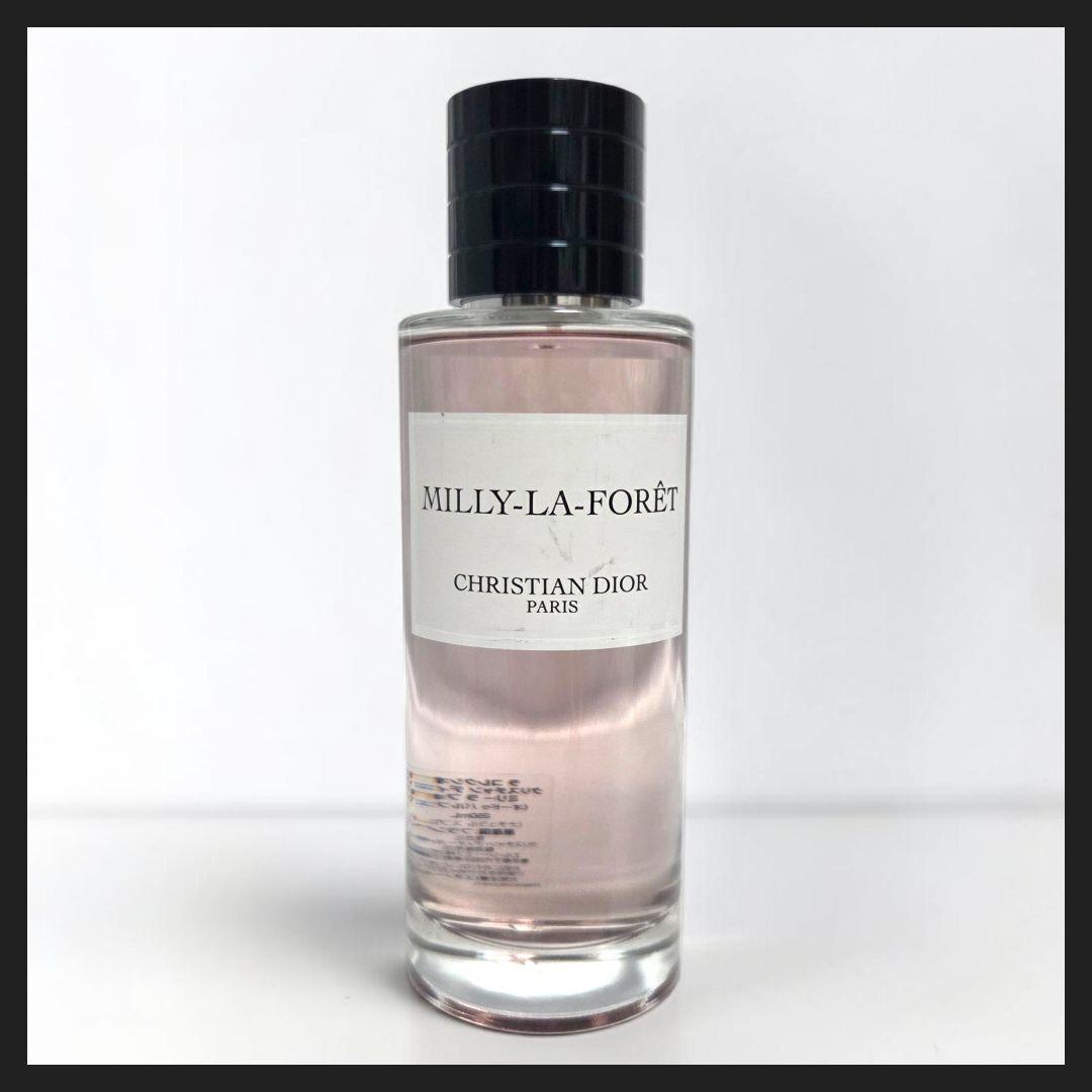 Front view of the Dior Milly‑La‑Forêt perfume bottle showing pale pink liquid and the MILLY‑LA‑FORÊT CHRISTIAN DIOR label.