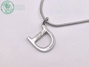 A D-shaped Dior pendant on a silver-colored snake chain photographed on a white background.