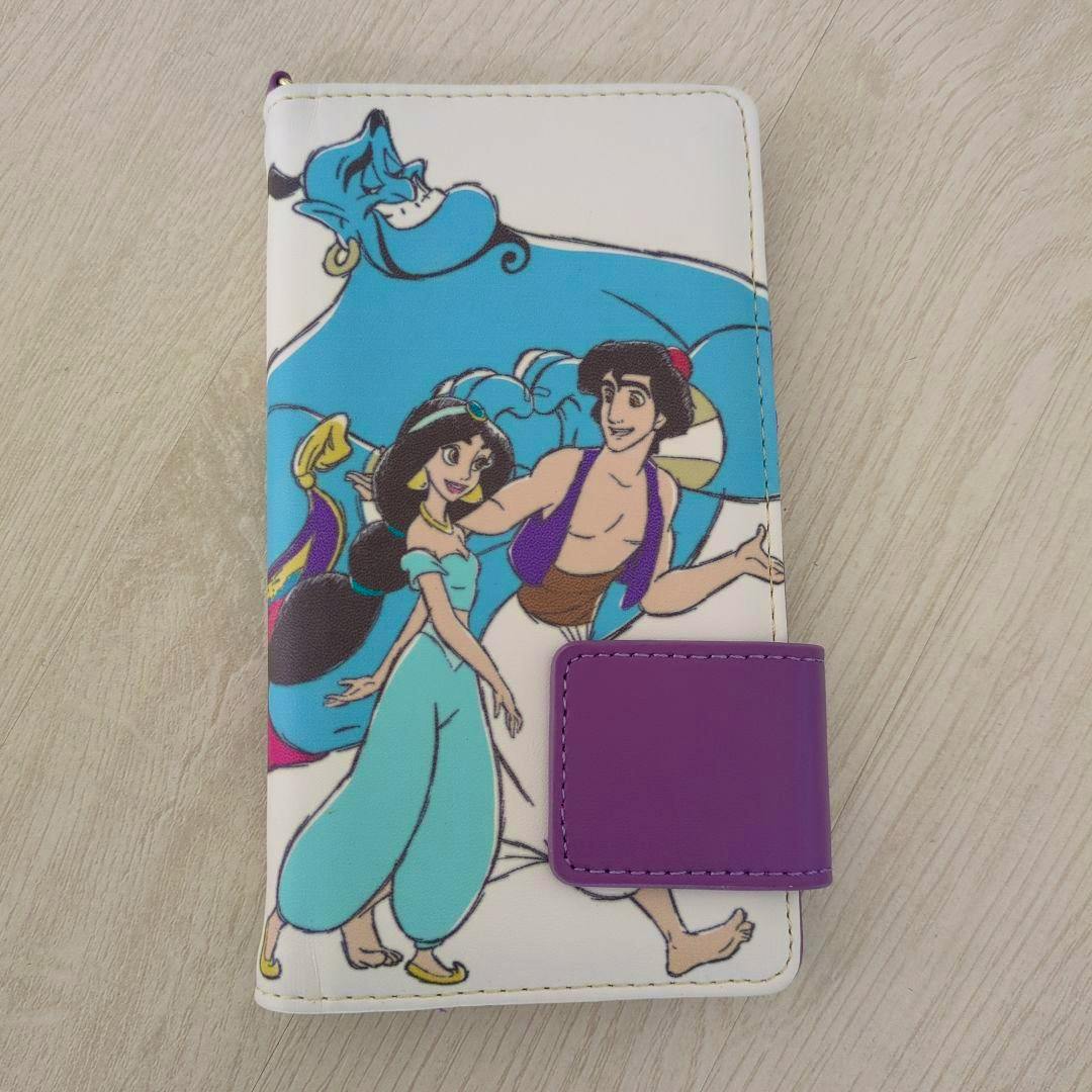 Front view of a Disney Aladdin-themed mobile phone cover with Aladdin, Jasmine, and the Genie printed on it.