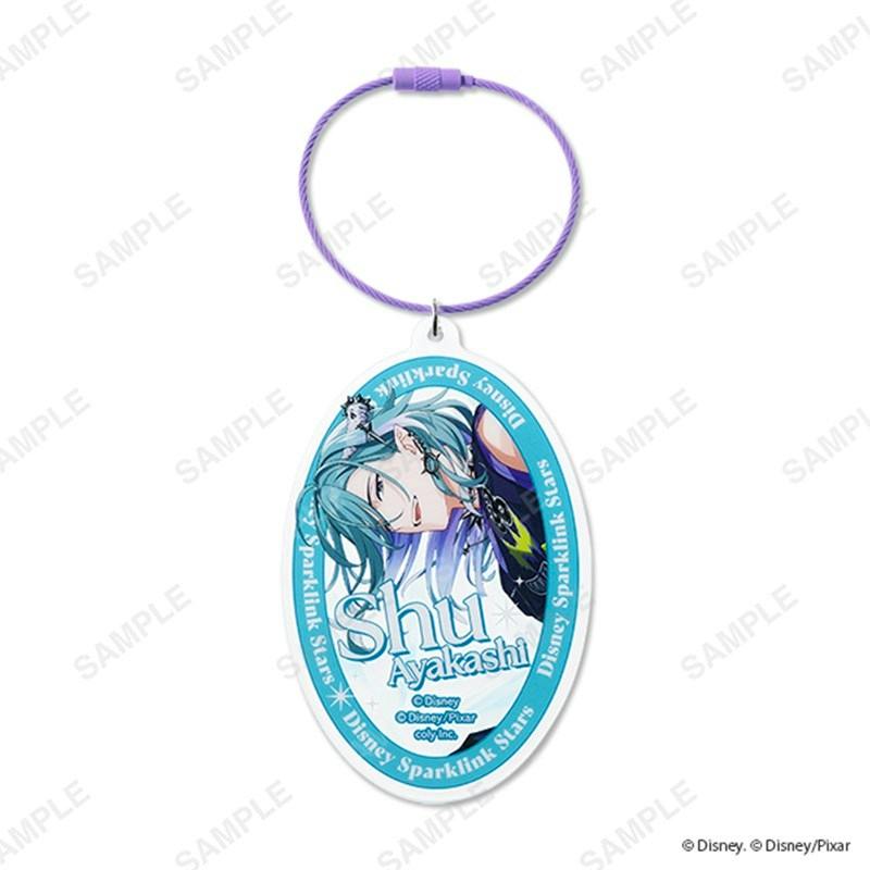 Acrylic keychain showing Shu Ayakashi character artwork on an oval charm with a purple cable ring.