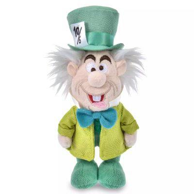 Front-facing Mad Hatter plush toy wearing a green jacket, blue bow tie, and green top hat with a '10/6' card, shown on a white background.