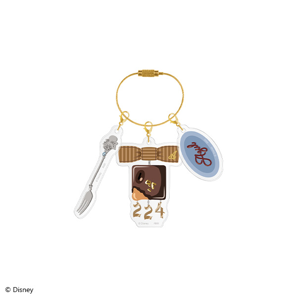 Photo of the acrylic keychain charm 『ディズニー ツイステッドワンダーランド』 ラ・ボンボニエールver. アズール・アーシェングロット showing the acrylic charm pieces and a gold-tone ring.