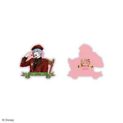 Front and back views of the 『ディズニー ツイステッドワンダーランド』 acrylic clip (ラ・ボンボニエールver.) showing a character in a red outfit on the front and a pink back with a gold logo.