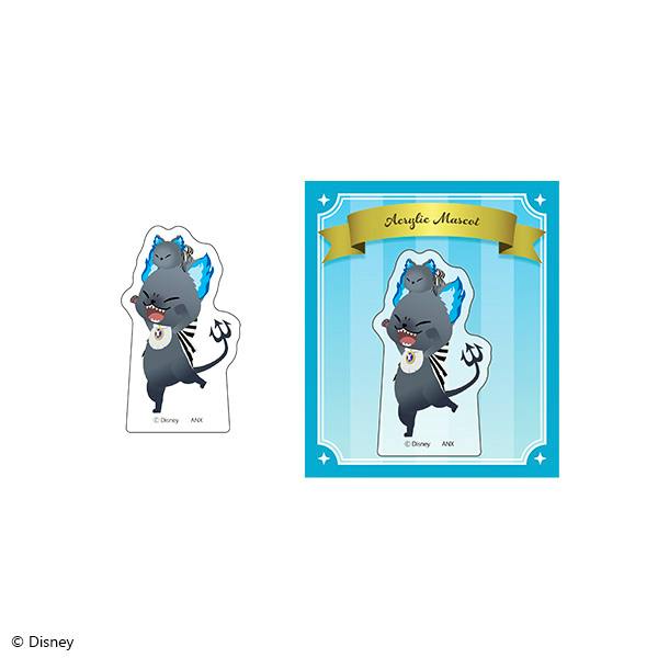 Front view of the 'Grimm' acrylic mascot decorative stand showing the die-cut acrylic figure and its blue backing/packaging.