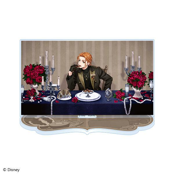 Acrylic stand featuring Kate Diamond seated at a decorated table with roses, candelabra, and a shaped display base.