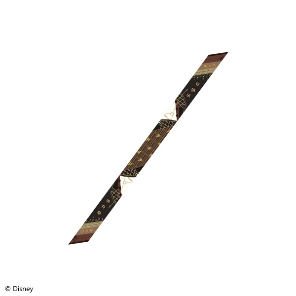 Long narrow ribbon scarf (polyester) with a printed pattern shown laid flat on a white background.