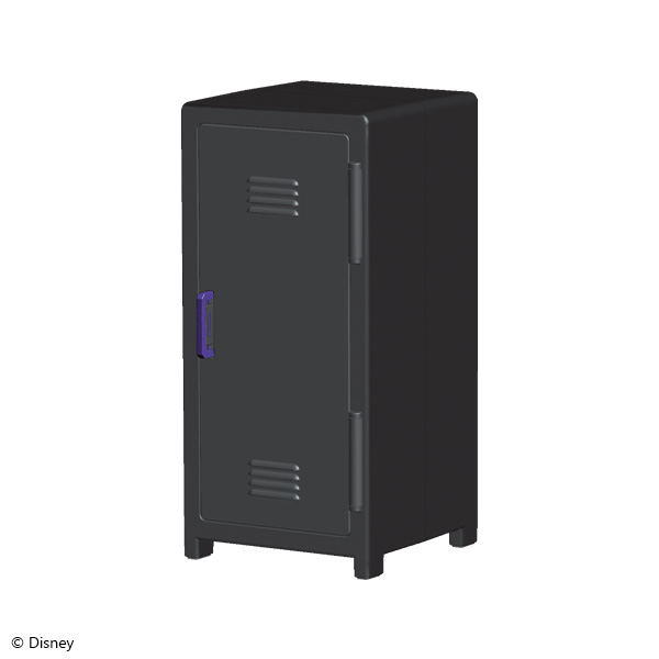 Rendered image of a Disney Twisted Wonderland club locker-style aluminum case, closed and shown at a slight angle with a purple door handle.