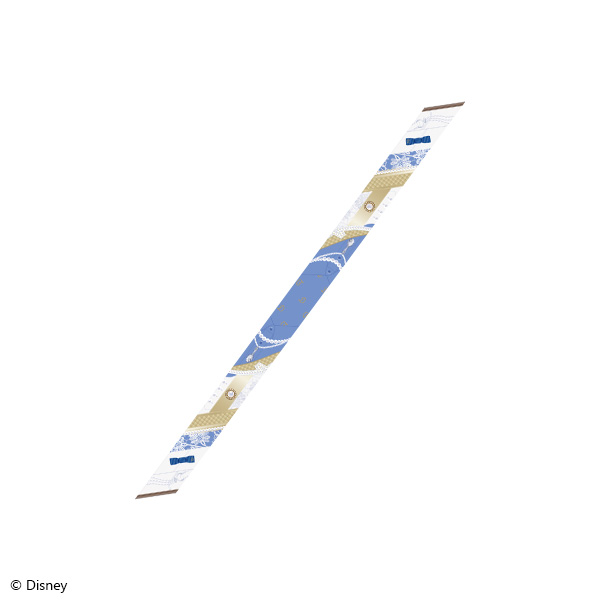 Long narrow ribbon-style polyester scarf with blue, cream, and white decorative print for the Disney Twisted Wonderland La Bonbonniere Deuce Spade version.