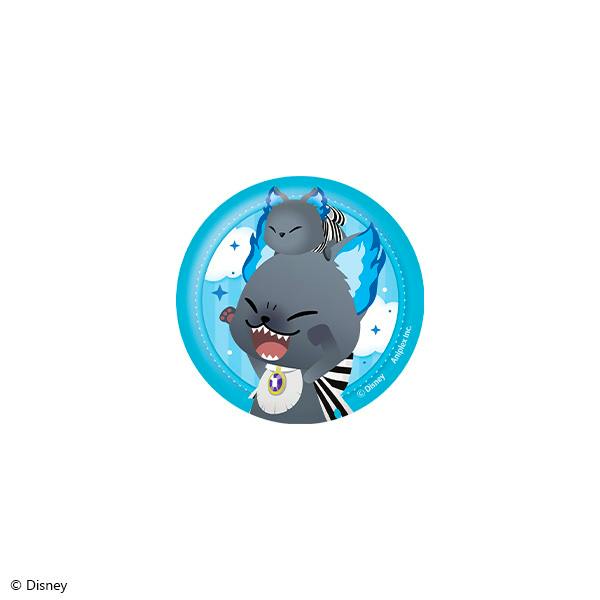 Round can badge depicting Grim in Tsum-style with a smaller Grim on its head against a blue background.