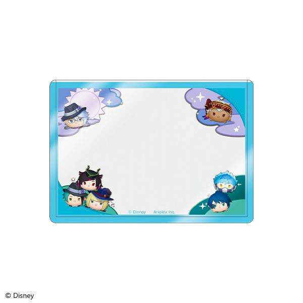 A rectangular hard card case for "Disney Twisted-Wonderland" with chibi character illustrations on a blue border and a blank white center.