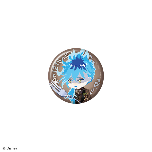 Round can badge featuring a stylized illustration of イデア・シュラウド from Disney Twisted Wonderland on a brown background.