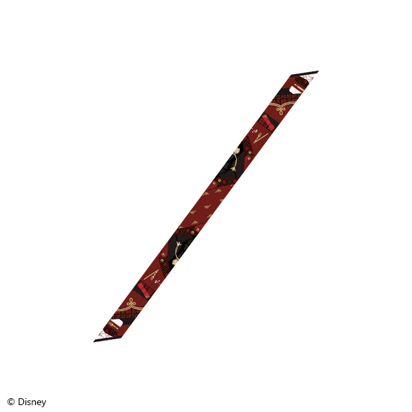 Narrow ribbon-style scarf with red patterned print for "Disney Twisted Wonderland" La Bonbonniere ver., shown diagonally on a white background.