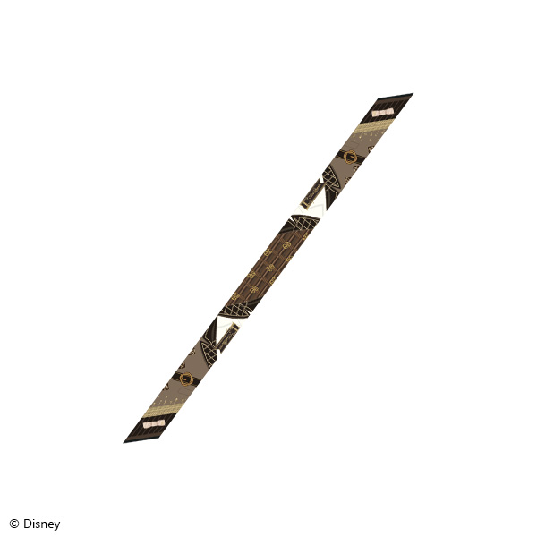 La Bonbonnière version ribbon scarf for Luke Hunt, narrow brown patterned polyester shown flat on a white background.