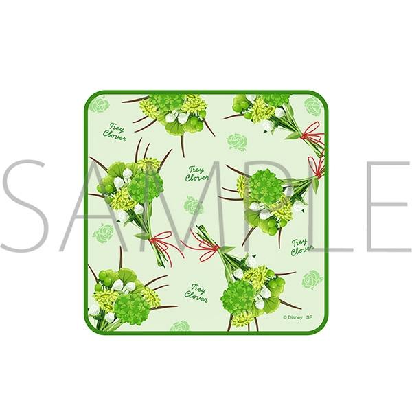 Square handkerchief showing a repeating green bouquet pattern with a green border on a pale background.