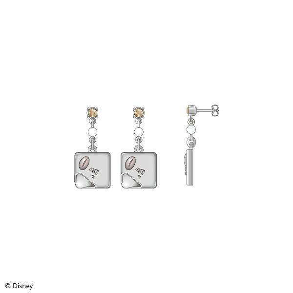 Illustration showing the pair of dangling square earrings with their front and side views on a white background.