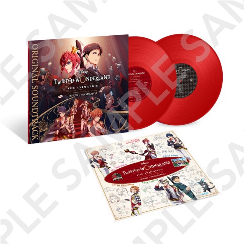 Two red vinyl records with the album cover and an illustrated insert for the Twisted Wonderland: The Animation soundtrack.