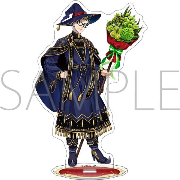 Die-cut acrylic stand showing the character in a blue wizard outfit holding a bouquet, displayed with its oval base and a SAMPLE watermark.