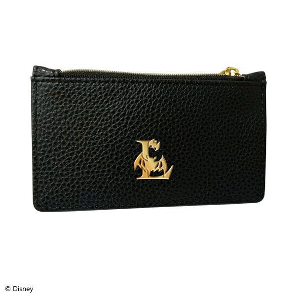 Front view of a black synthetic leather fragment case with a gold emblem and a top zipper.