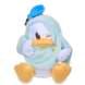 Donald Duck plush toy in a light blue outfit seated and facing forward.