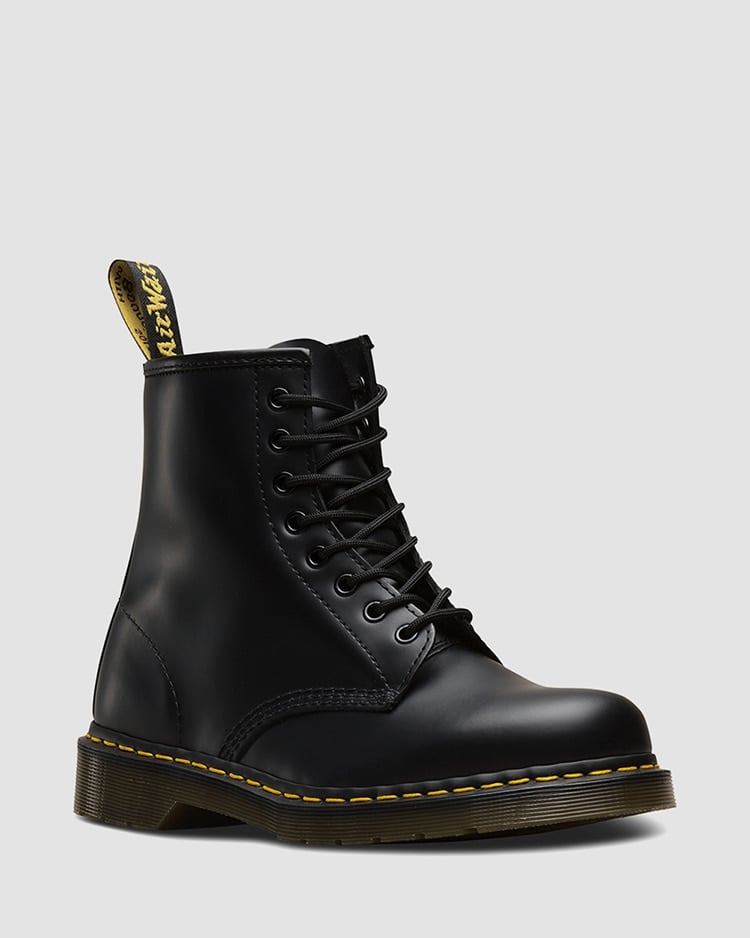 Black 8-eyelet leather boot (1460) shown at a three-quarter angle on a plain background.